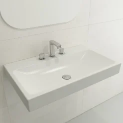 BOCCHI Scala 32" Rectangle Wallmount Fireclay Bathroom Sink, Matte White, 3 Faucet Hole, 1078-002-0127