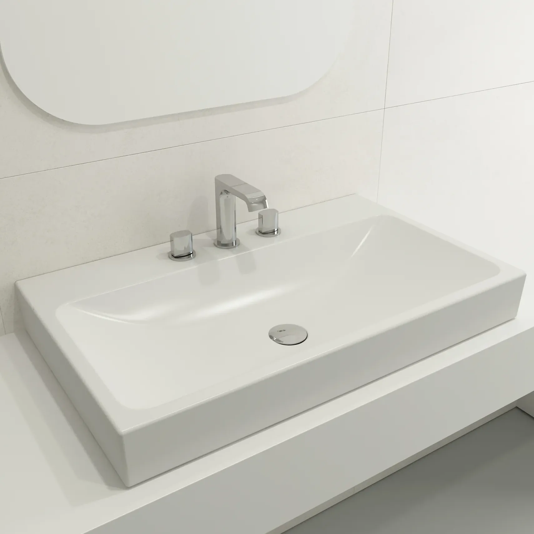 BOCCHI Scala 32" Rectangle Wallmount Fireclay Bathroom Sink, Matte White, 3 Faucet Hole, 1078-002-0127