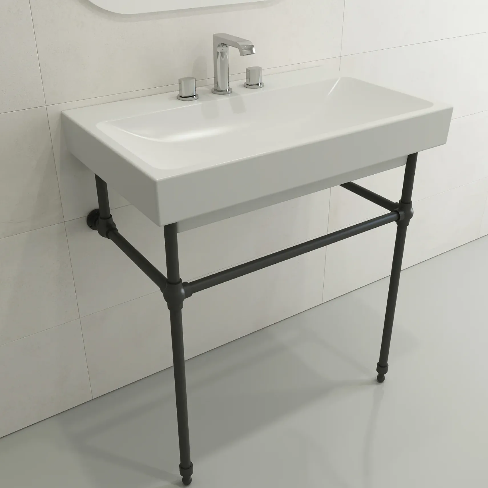 BOCCHI Scala 32" Rectangle Wallmount Fireclay Bathroom Sink, Matte White, 3 Faucet Hole, 1078-002-0127