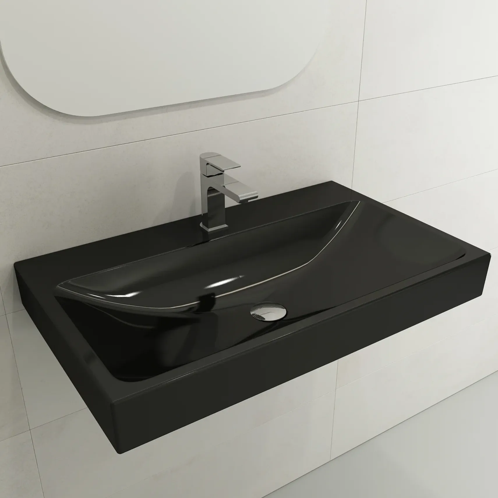 BOCCHI Scala 32" Rectangle Wallmount Fireclay Bathroom Sink, Black, Single Faucet Hole, 1078-005-0126