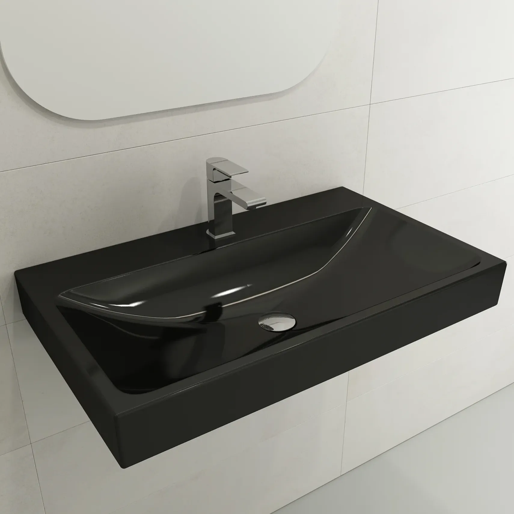 BOCCHI Scala 32" Rectangle Wallmount Fireclay Bathroom Sink, Black, Single Faucet Hole, 1078-005-0126