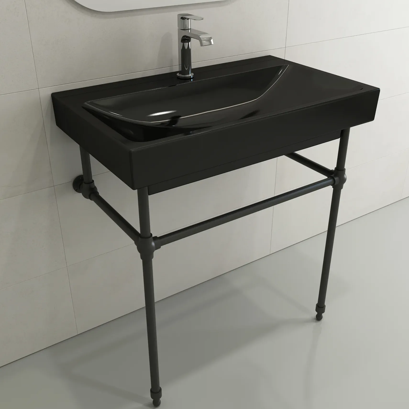 BOCCHI Scala 32" Rectangle Wallmount Fireclay Bathroom Sink, Black, Single Faucet Hole, 1078-005-0126