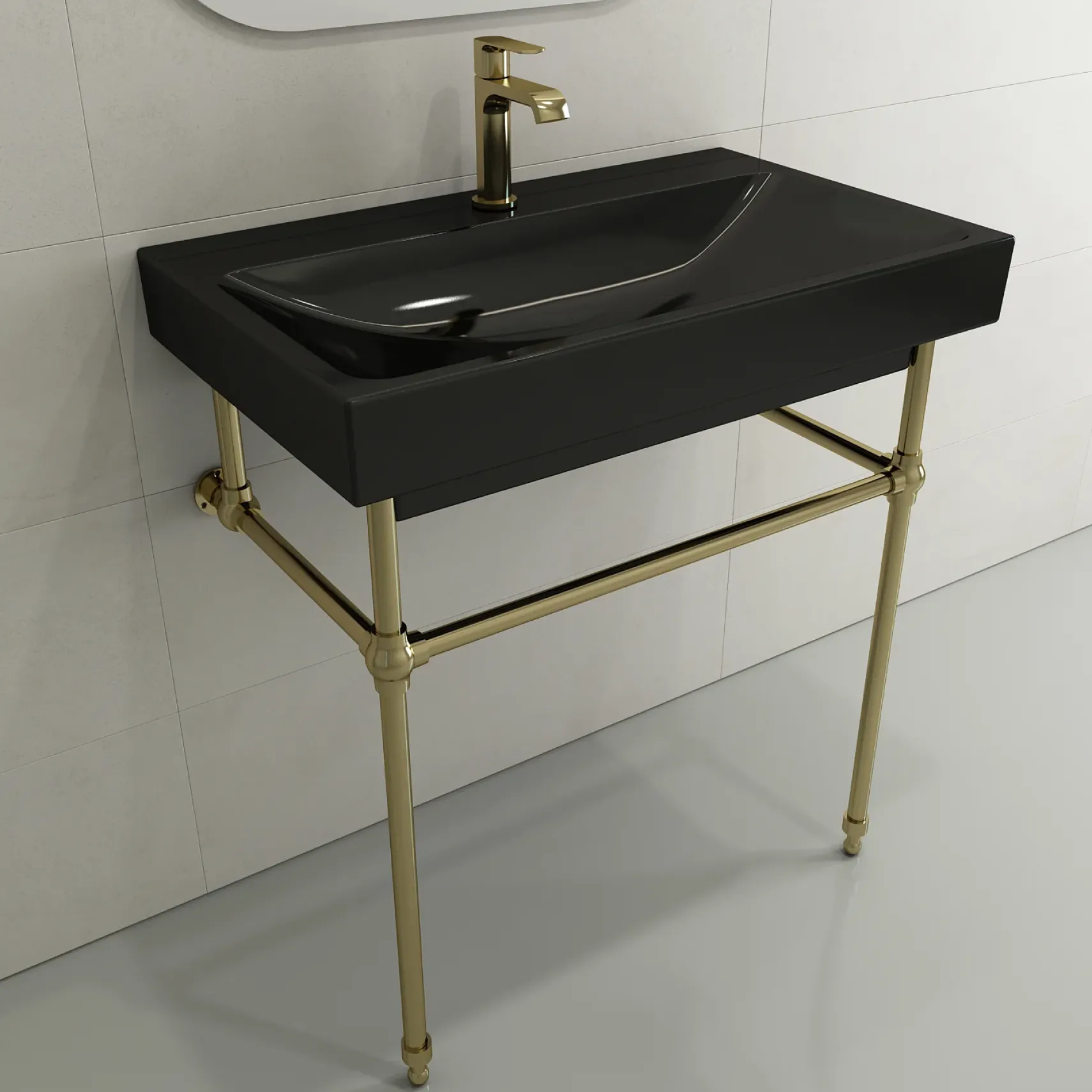 BOCCHI Scala 32" Rectangle Wallmount Fireclay Bathroom Sink, Black, Single Faucet Hole, 1078-005-0126