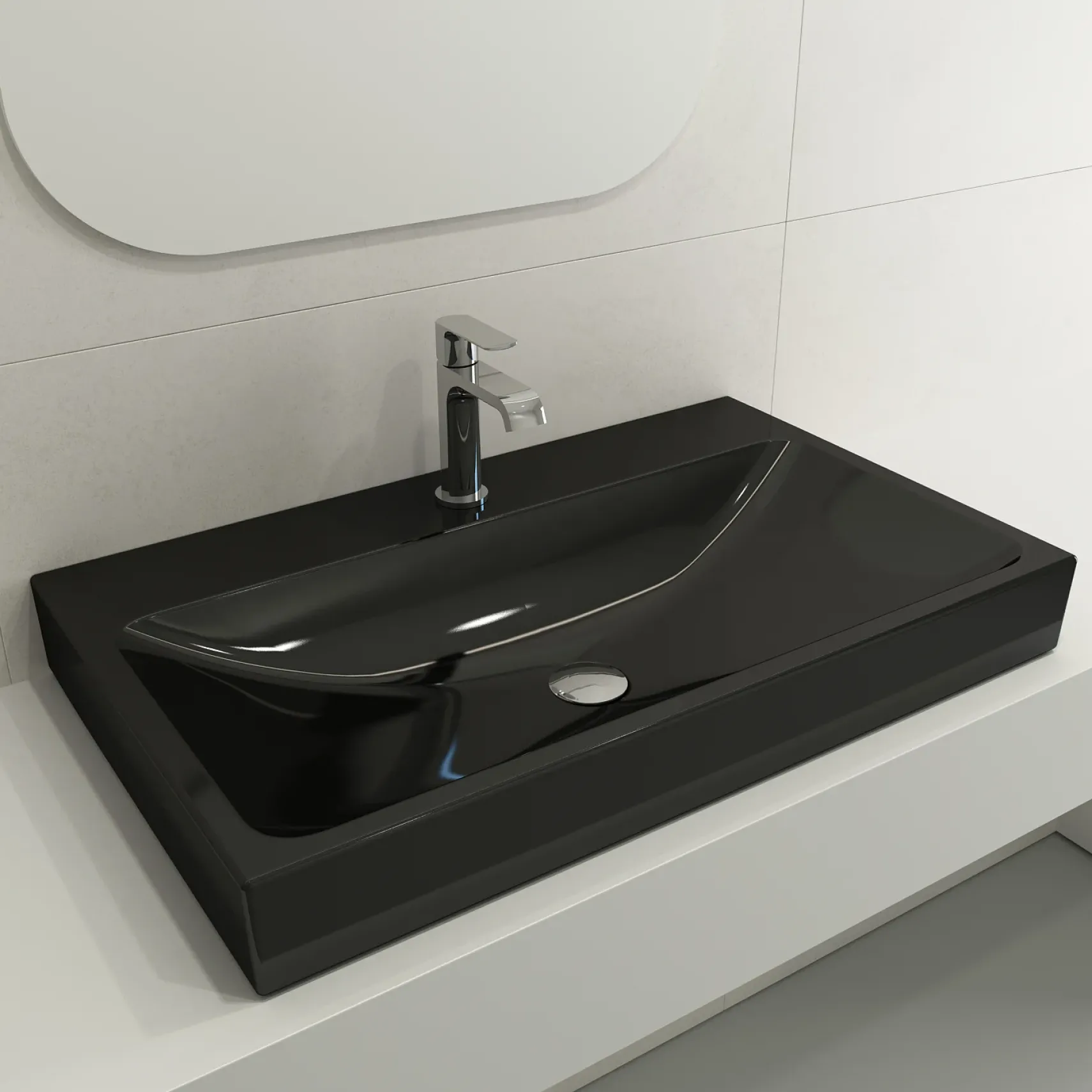 BOCCHI Scala 32" Rectangle Wallmount Fireclay Bathroom Sink, Black, Single Faucet Hole, 1078-005-0126