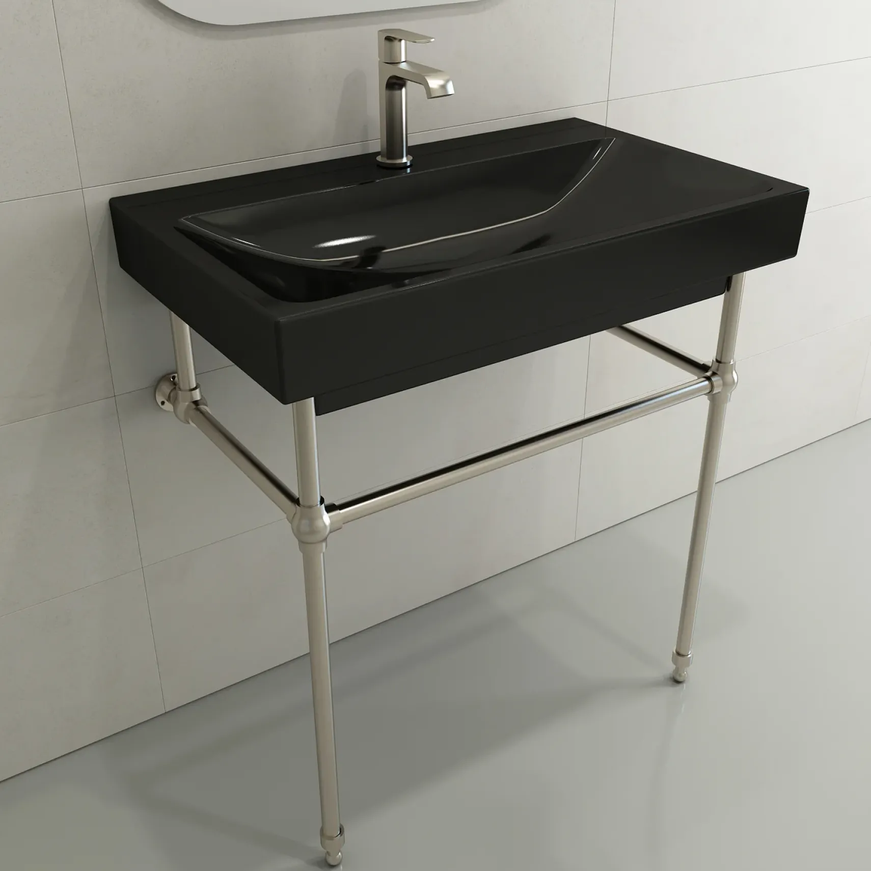 BOCCHI Scala 32" Rectangle Wallmount Fireclay Bathroom Sink, Black, Single Faucet Hole, 1078-005-0126