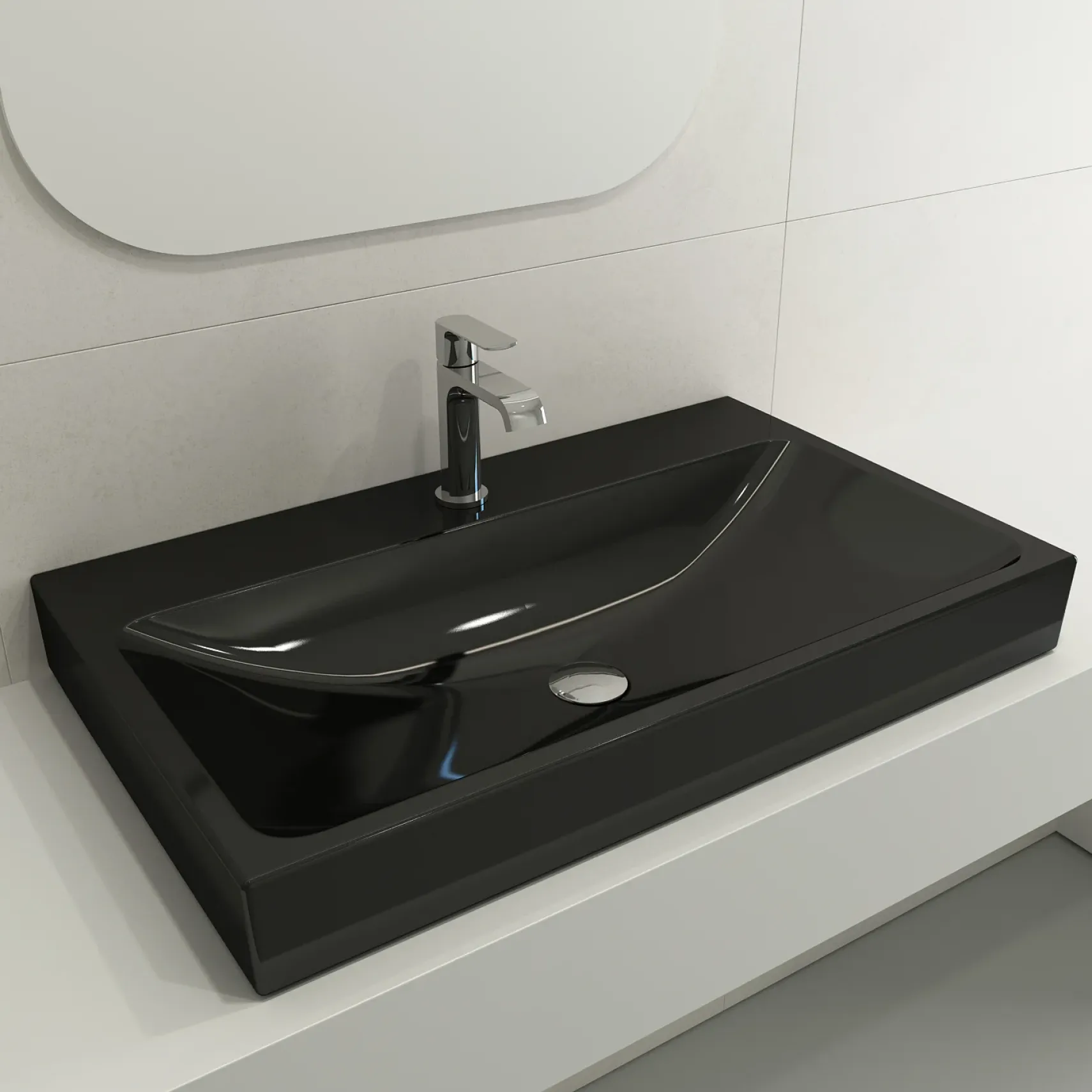 BOCCHI Scala 32" Rectangle Wallmount Fireclay Bathroom Sink, Black, Single Faucet Hole, 1078-005-0126
