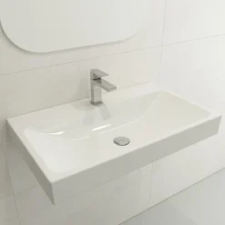 BOCCHI Scala 32" Rectangle Wallmount Fireclay Bathroom Sink, White, Single Faucet Hole, 1078-001-0126