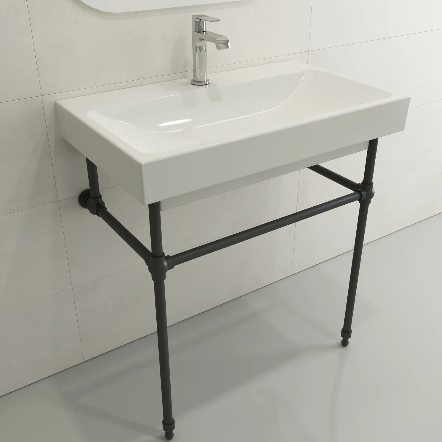BOCCHI Scala 32" Rectangle Wallmount Fireclay Bathroom Sink, White, Single Faucet Hole, 1078-001-0126
