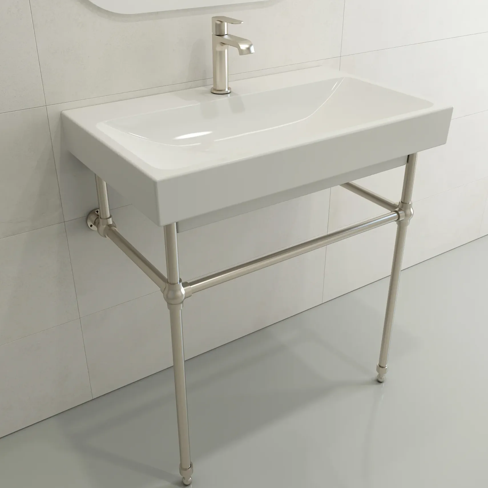 BOCCHI Scala 32" Rectangle Wallmount Fireclay Bathroom Sink, White, Single Faucet Hole, 1078-001-0126