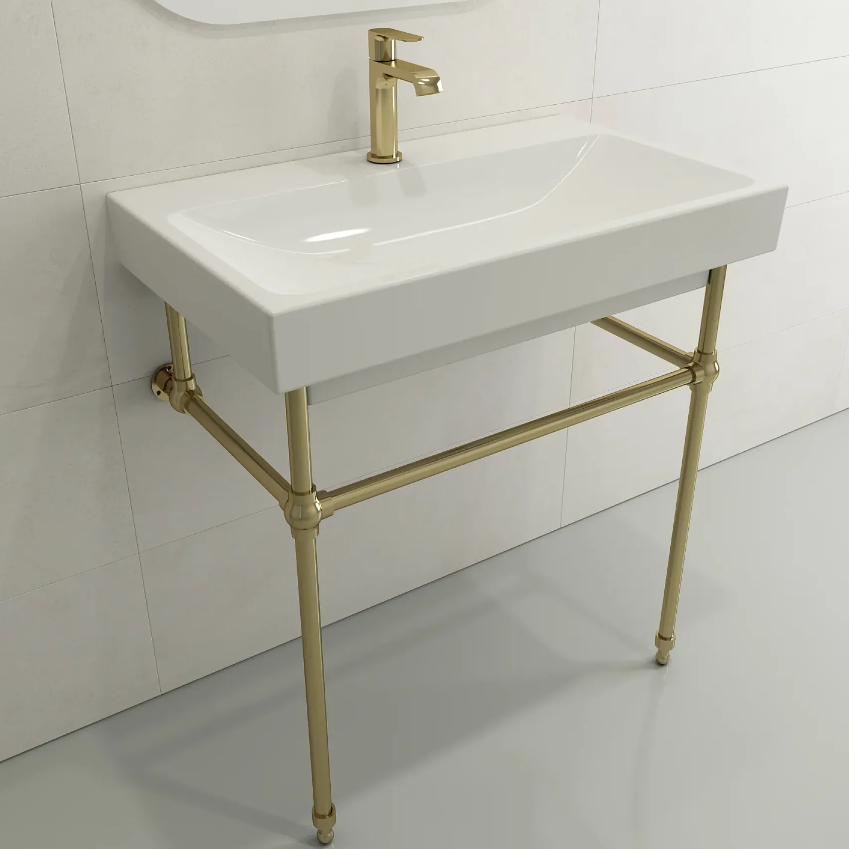 BOCCHI Scala 32" Rectangle Wallmount Fireclay Bathroom Sink, White, Single Faucet Hole, 1078-001-0126
