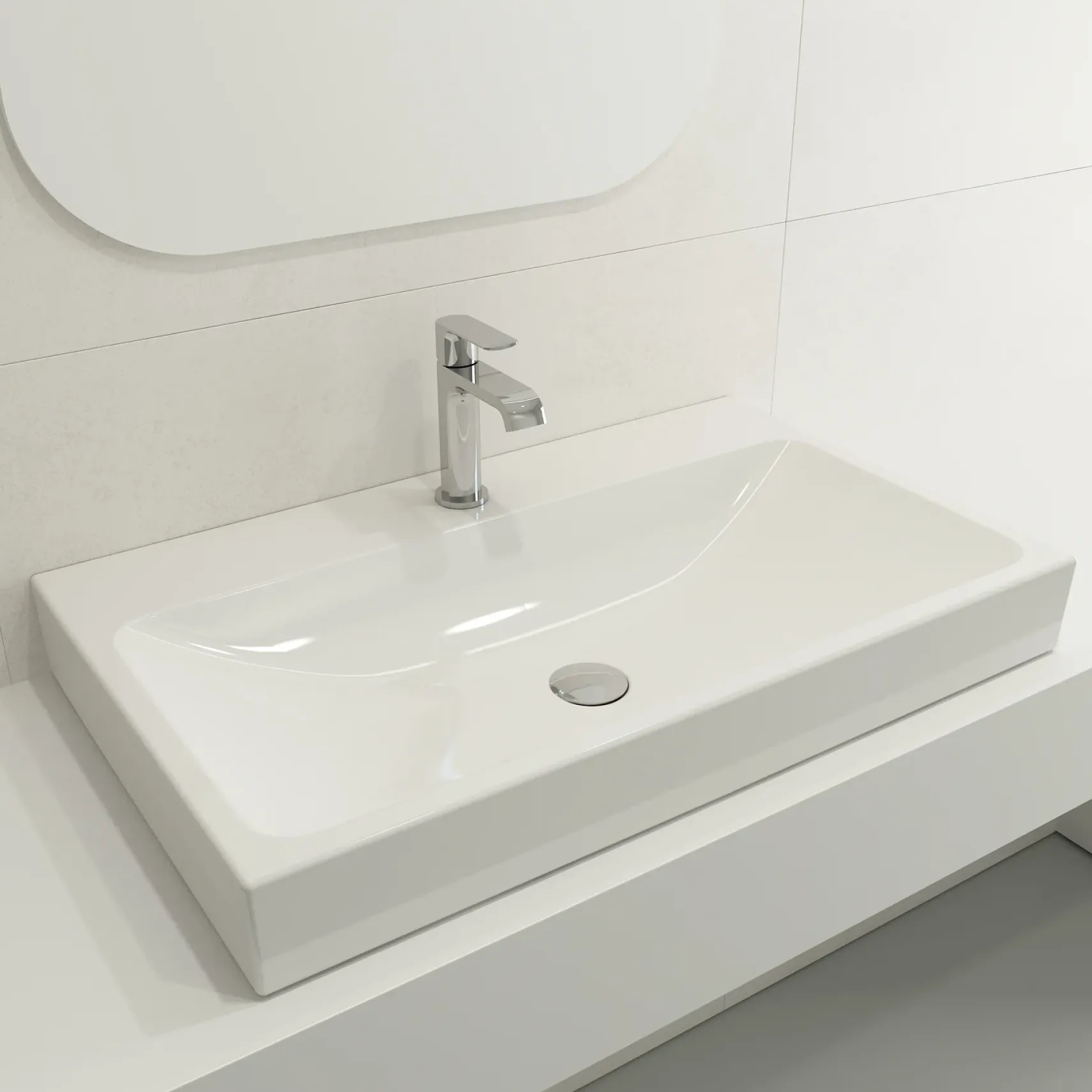 BOCCHI Scala 32" Rectangle Wallmount Fireclay Bathroom Sink, White, Single Faucet Hole, 1078-001-0126