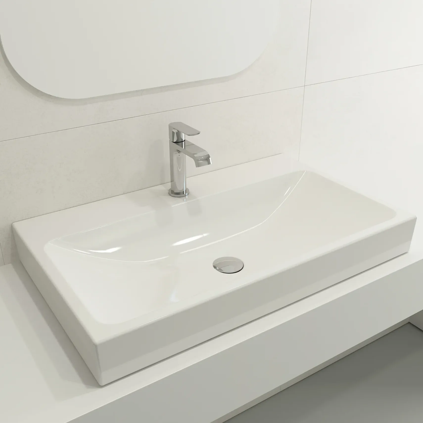 BOCCHI Scala 32" Rectangle Wallmount Fireclay Bathroom Sink, White, Single Faucet Hole, 1078-001-0126