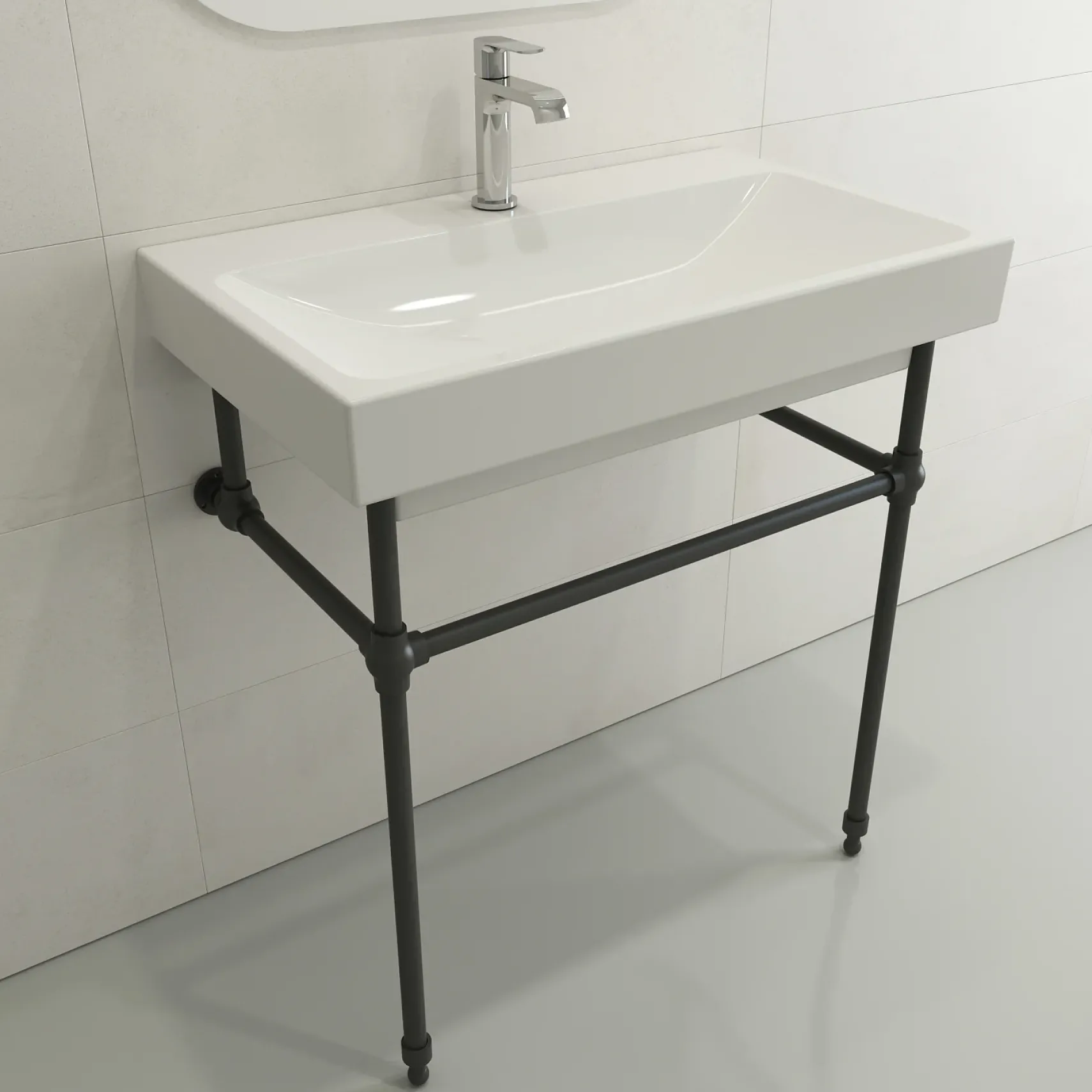 BOCCHI Scala 32" Rectangle Wallmount Fireclay Bathroom Sink, White, Single Faucet Hole, 1078-001-0126