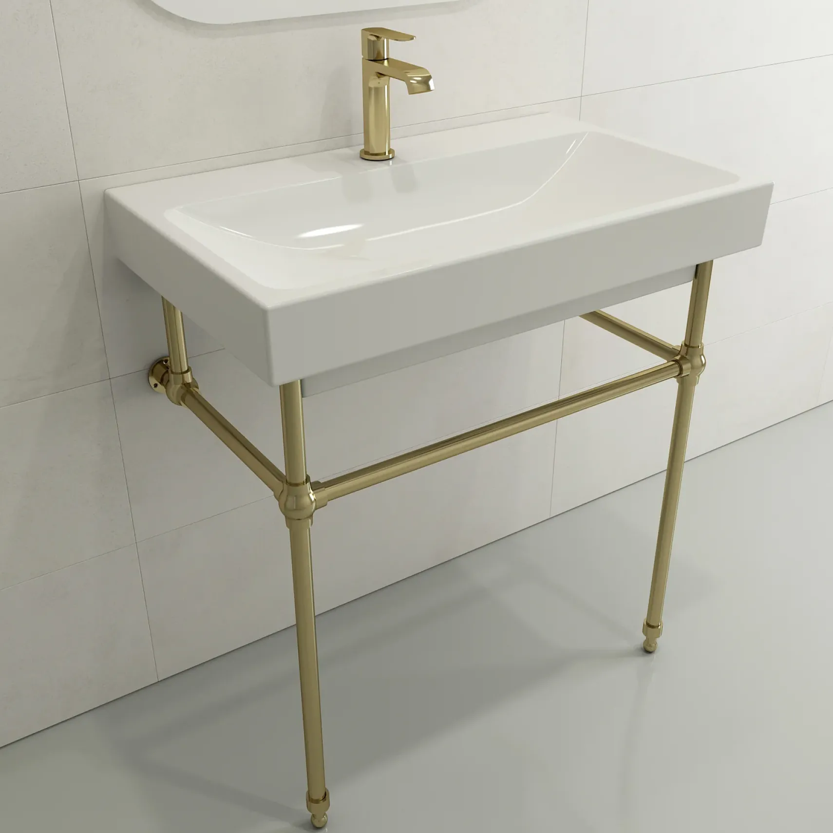 BOCCHI Scala 32" Rectangle Wallmount Fireclay Bathroom Sink, White, Single Faucet Hole, 1078-001-0126