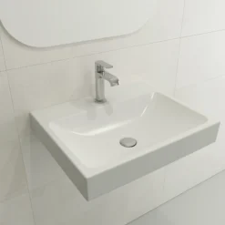 BOCCHI Scala 24" Rectangle Wallmount Fireclay Bathroom Sink, Matte White, Single Faucet Hole, 1077-002-0126