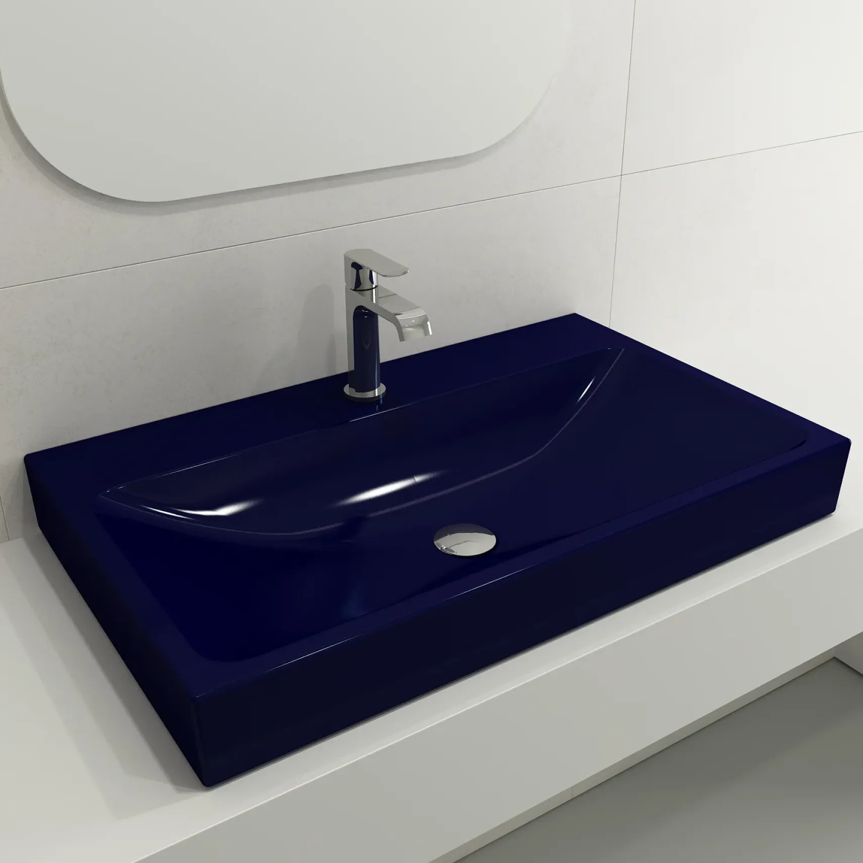 BOCCHI Scala 32" Rectangle Wallmount Fireclay Bathroom Sink, Sapphire Blue, Single Faucet Hole, 1078-010-0126