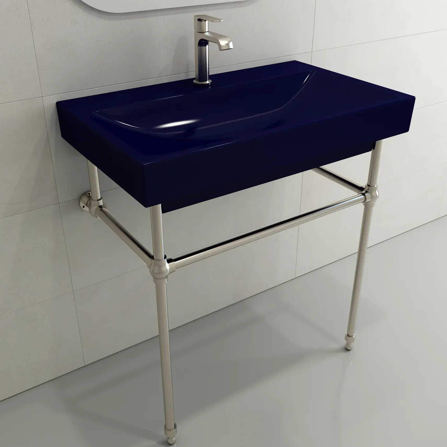 BOCCHI Scala 32" Rectangle Wallmount Fireclay Bathroom Sink, Sapphire Blue, Single Faucet Hole, 1078-010-0126