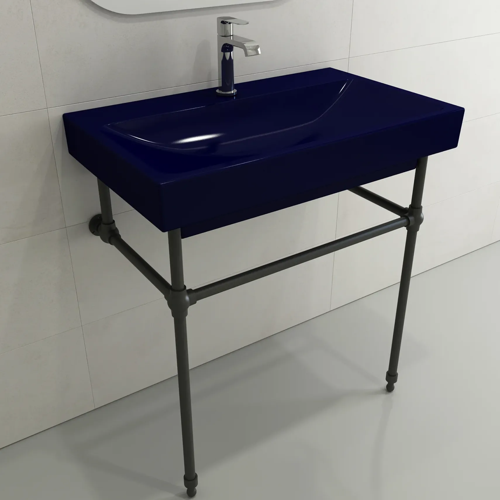 BOCCHI Scala 32" Rectangle Wallmount Fireclay Bathroom Sink, Sapphire Blue, Single Faucet Hole, 1078-010-0126