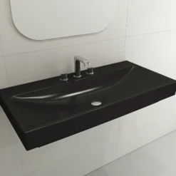 BOCCHI Scala 40" Rectangle Wallmount Fireclay Bathroom Sink, Matte Black, 3 Faucet Hole, 1079-004-0127