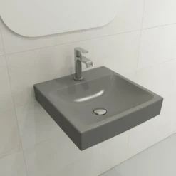 BOCCHI Scala 19" Square Wallmount Fireclay Bathroom Sink, Matte Gray, Single Faucet Hole, 1076-006-0126
