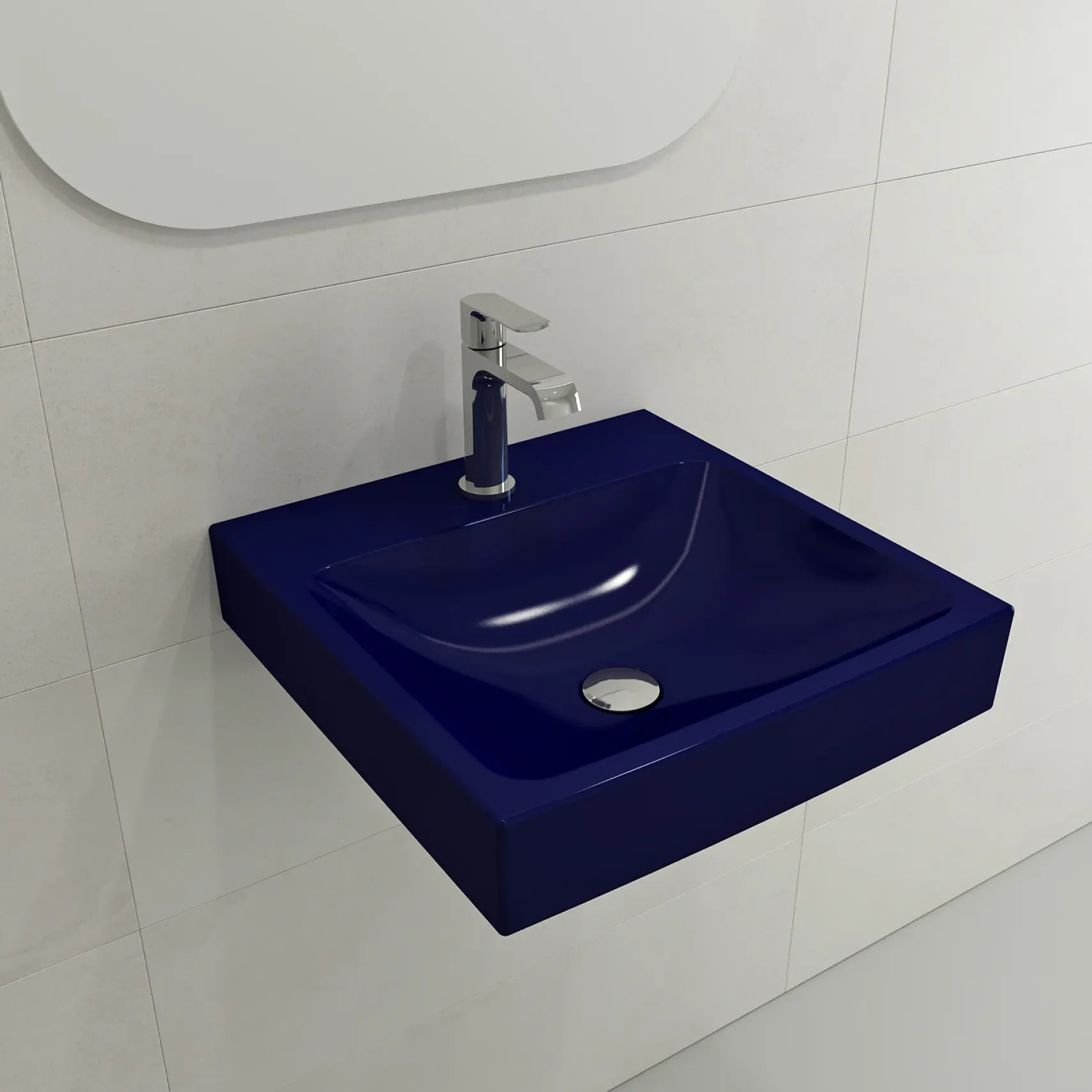 BOCCHI Scala 19" Square Wallmount Fireclay Bathroom Sink, Sapphire Blue, Single Faucet Hole, 1076-010-0126