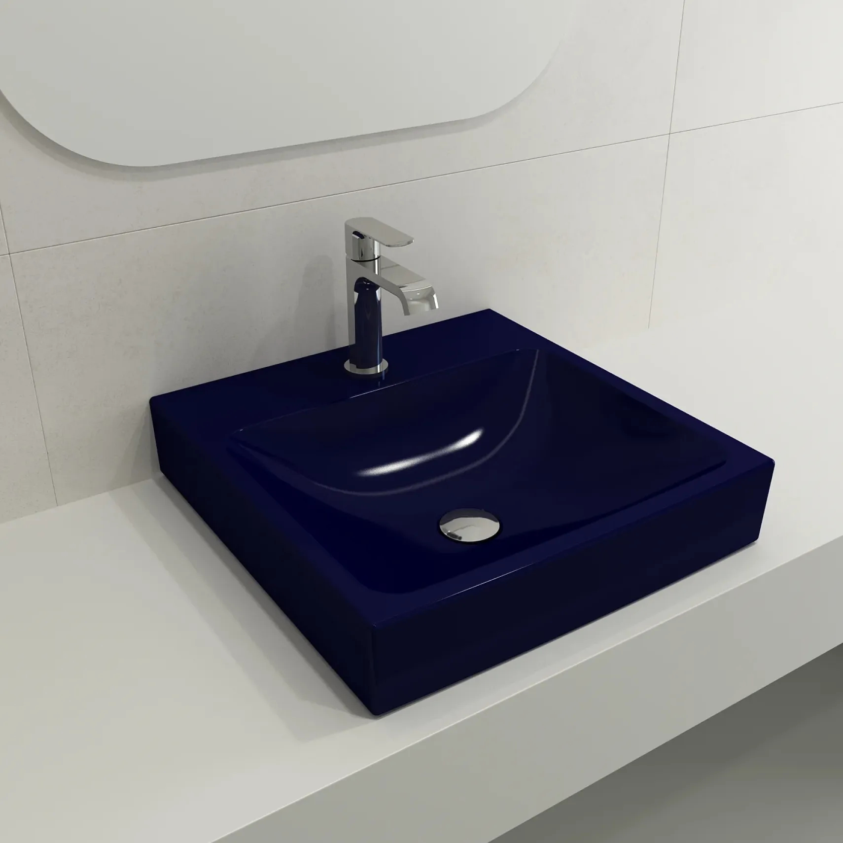 BOCCHI Scala 19" Square Wallmount Fireclay Bathroom Sink, Sapphire Blue, Single Faucet Hole, 1076-010-0126