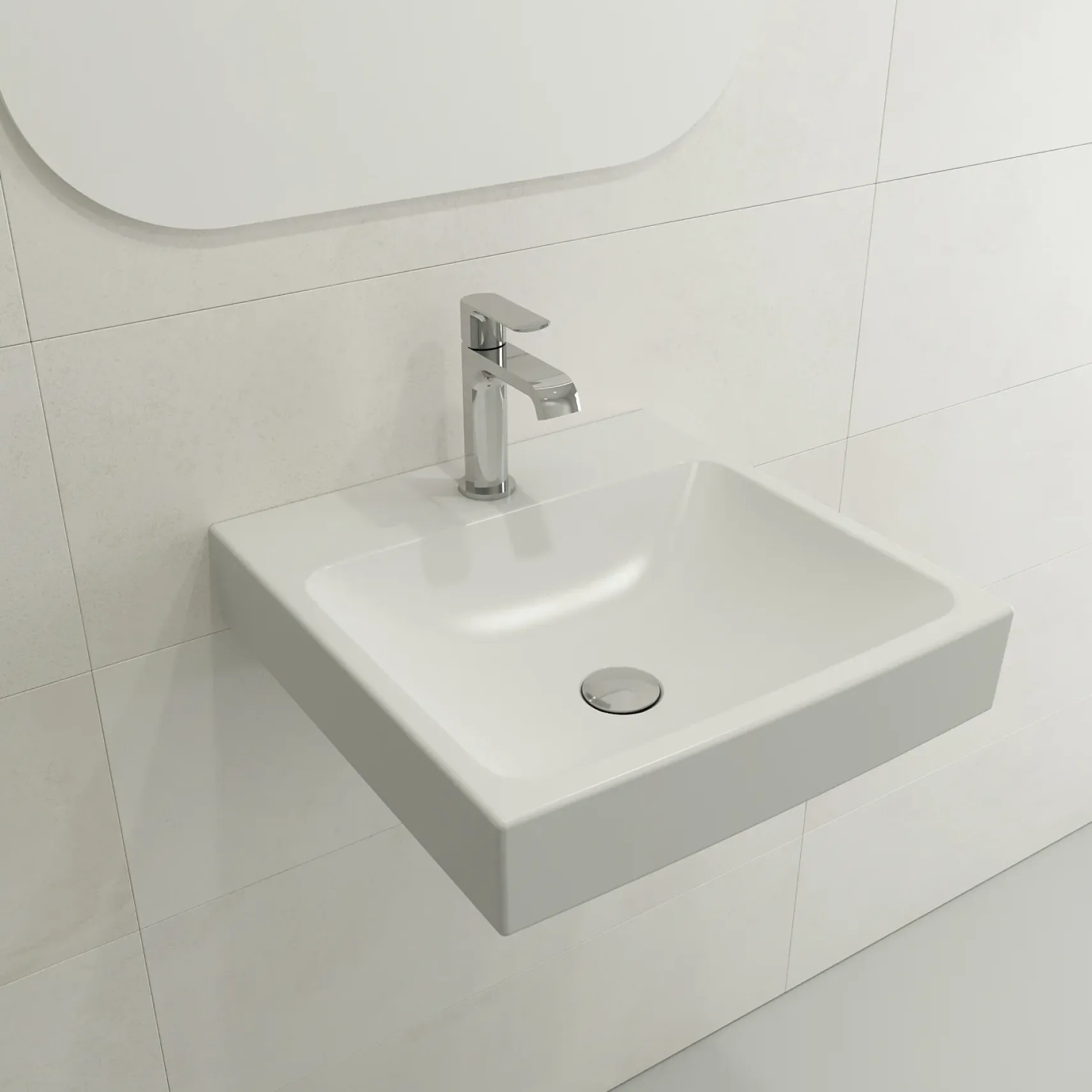 BOCCHI Scala 19" Square Wallmount Fireclay Bathroom Sink, Matte White, Single Faucet Hole, 1076-002-0126