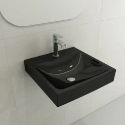 BOCCHI Scala 19" Square Wallmount Fireclay Bathroom Sink, Black, Single Faucet Hole, 1076-005-0126