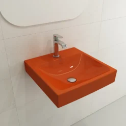 BOCCHI Scala 19" Square Wallmount Fireclay Bathroom Sink, Orange, Single Faucet Hole, 1076-012-0126