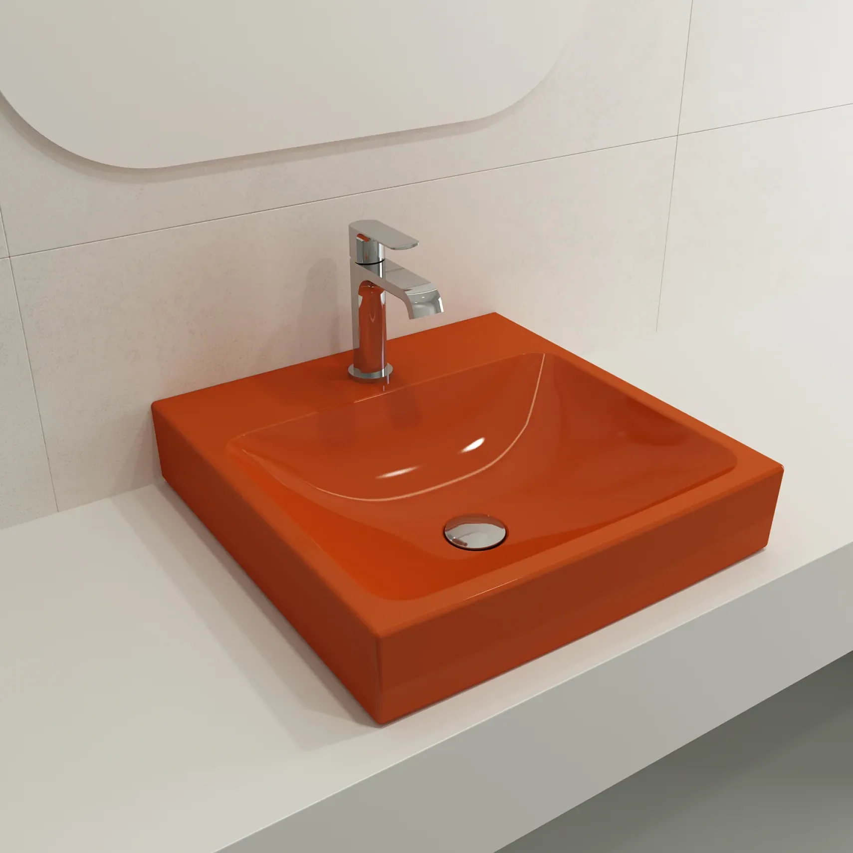 BOCCHI Scala 19" Square Wallmount Fireclay Bathroom Sink, Orange, Single Faucet Hole, 1076-012-0126