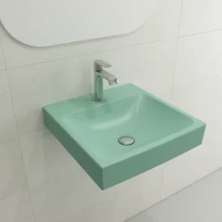 BOCCHI Scala 19" Square Wallmount Fireclay Bathroom Sink, Matte Mint Green, Single Faucet Hole, 1076-033-0126