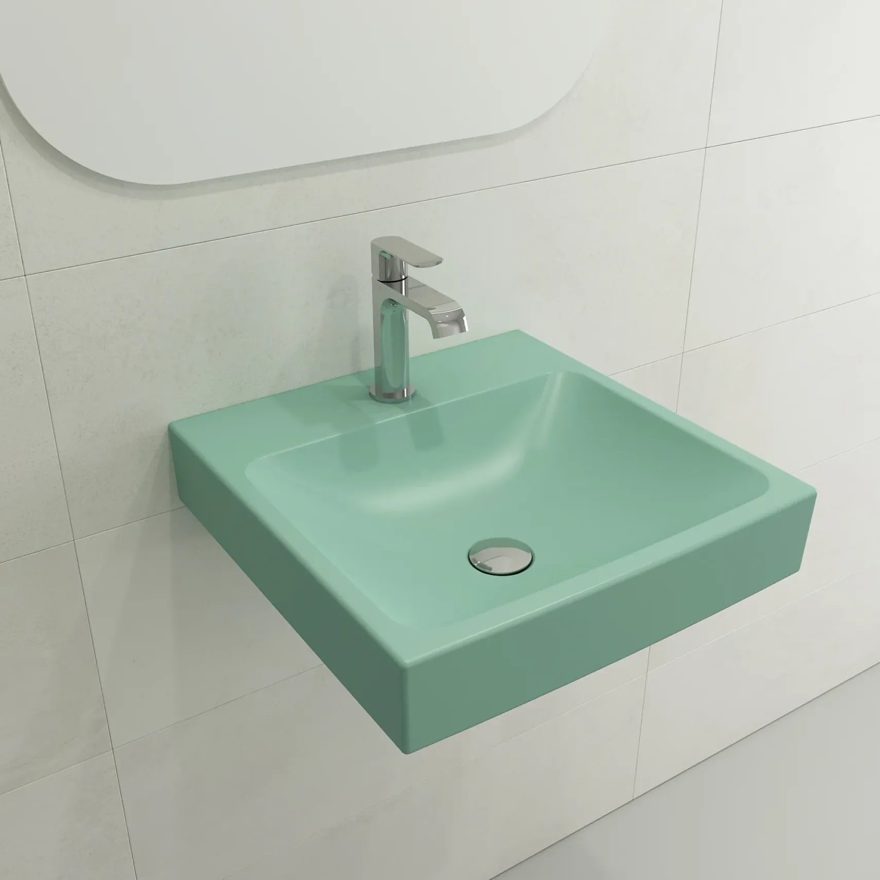 BOCCHI Scala 19" Square Wallmount Fireclay Bathroom Sink, Matte Mint Green, Single Faucet Hole, 1076-033-0126