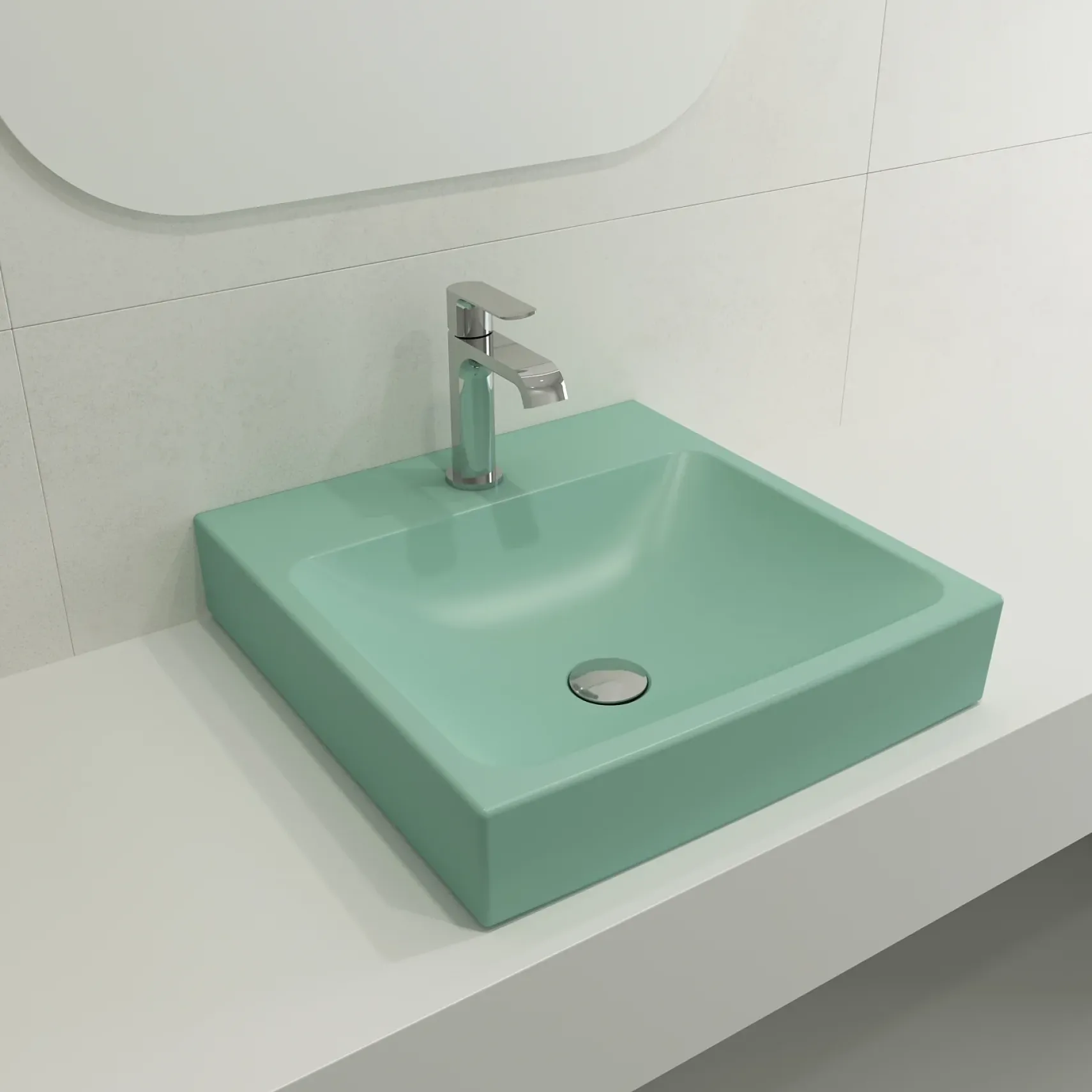 BOCCHI Scala 19" Square Wallmount Fireclay Bathroom Sink, Matte Mint Green, Single Faucet Hole, 1076-033-0126