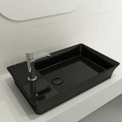 BOCCHI Sottile 24" Rectangle Vessel Fireclay Bathroom Sink, Black, Single Faucet Hole, 1479-005-0126