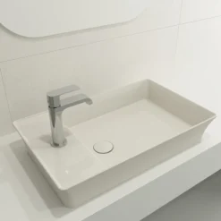 BOCCHI Sottile 24" Rectangle Vessel Fireclay Bathroom Sink, Biscuit, Single Faucet Hole, 1479-014-0126