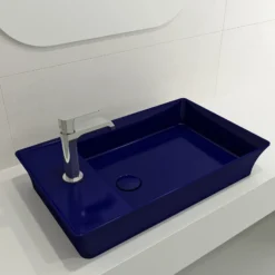 BOCCHI Sottile 24" Rectangle Vessel Fireclay Bathroom Sink, Sapphire Blue, Single Faucet Hole, 1479-010-0126