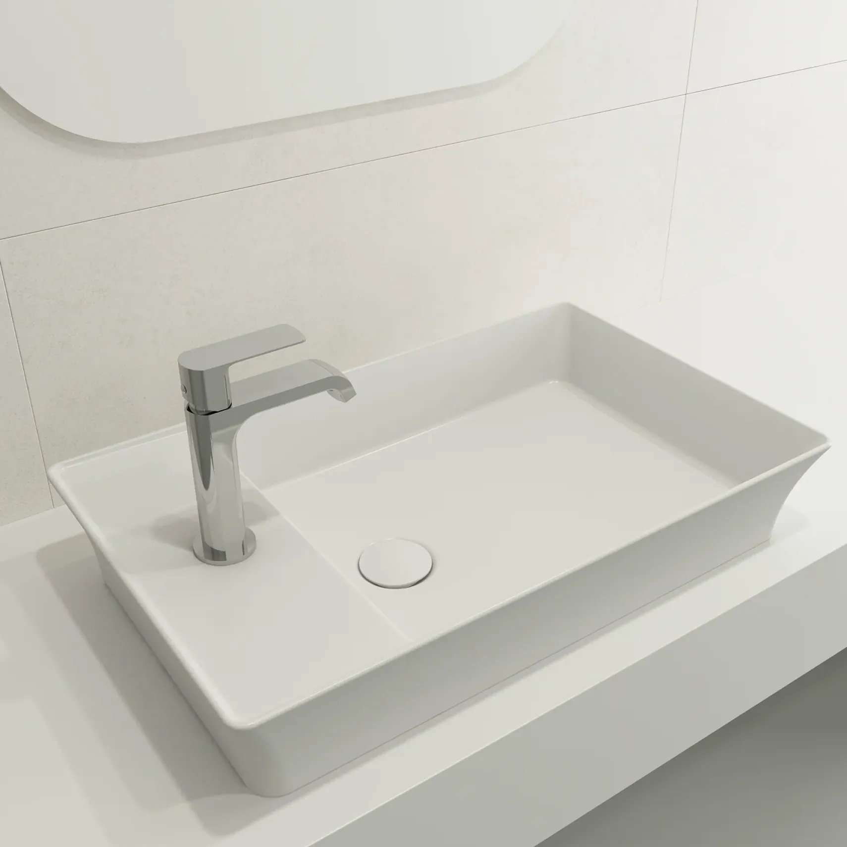 BOCCHI Sottile 24" Rectangle Vessel Fireclay Bathroom Sink, Matte White, Single Faucet Hole, 1479-002-0126