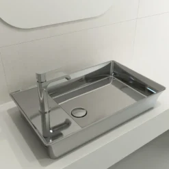BOCCHI Sottile 24" Rectangle Vessel Fireclay Bathroom Sink, Platinum, Single Faucet Hole, 1479-401-0126