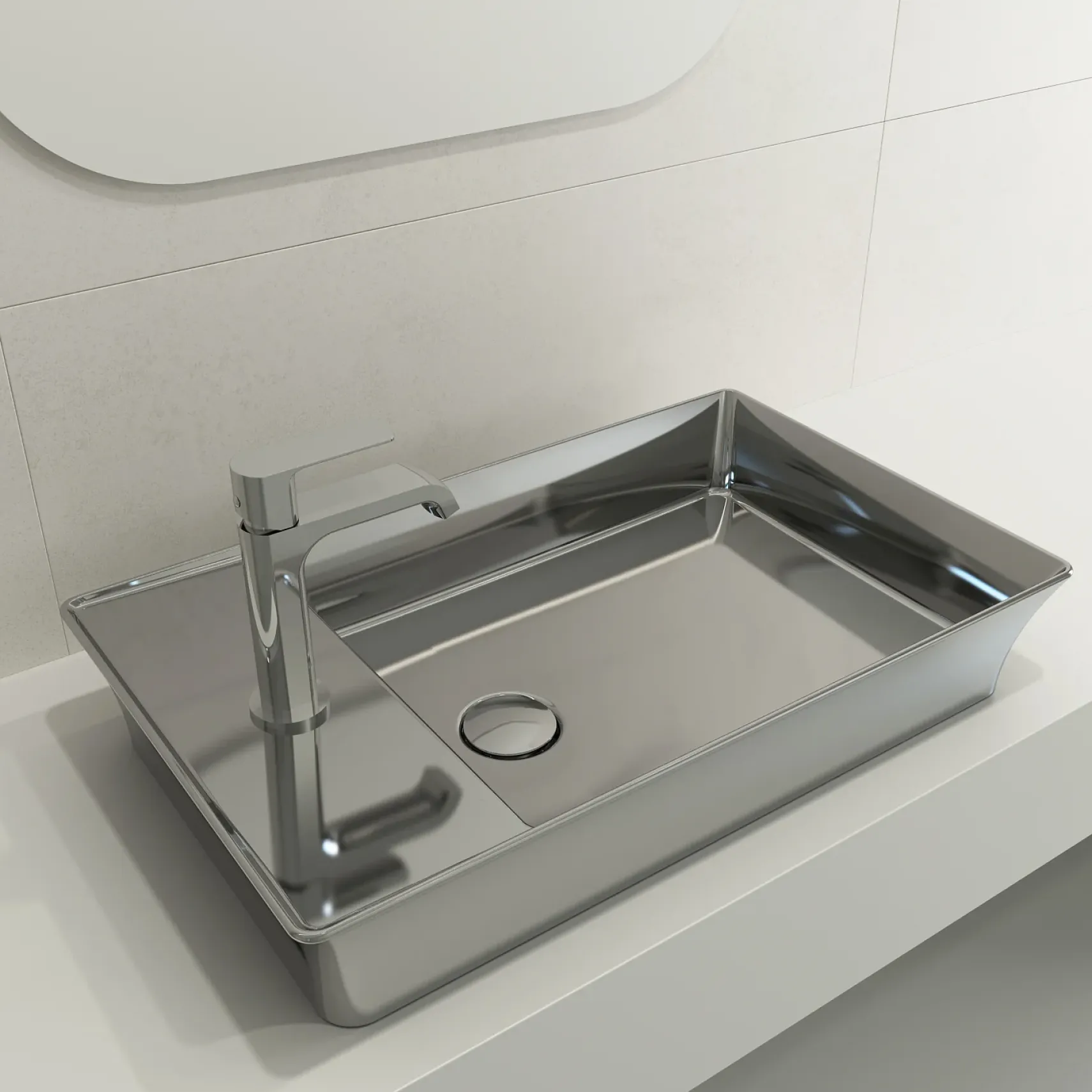 BOCCHI Sottile 24" Rectangle Vessel Fireclay Bathroom Sink, Platinum, Single Faucet Hole, 1479-401-0126