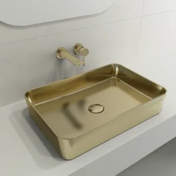 BOCCHI Sottile 22" Rectangle Vessel Fireclay Bathroom Sink, Matte Gold, 1476-403-0125
