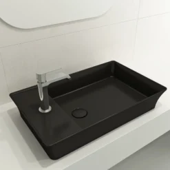 BOCCHI Sottile 24" Rectangle Vessel Fireclay Bathroom Sink, Matte Black, Single Faucet Hole, 1479-004-0126