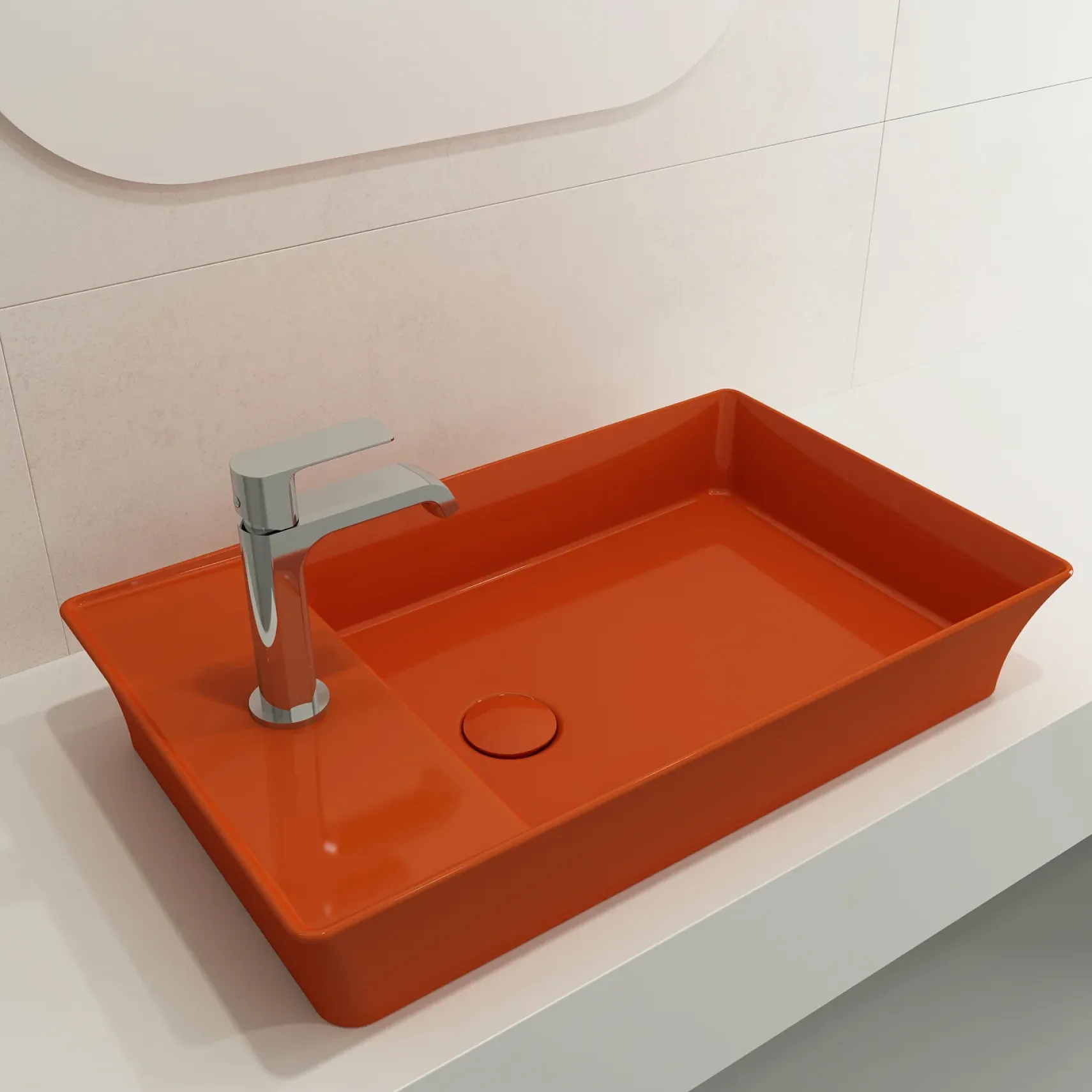 BOCCHI Sottile 24" Rectangle Vessel Fireclay Bathroom Sink, Orange, Single Faucet Hole, 1479-012-0126