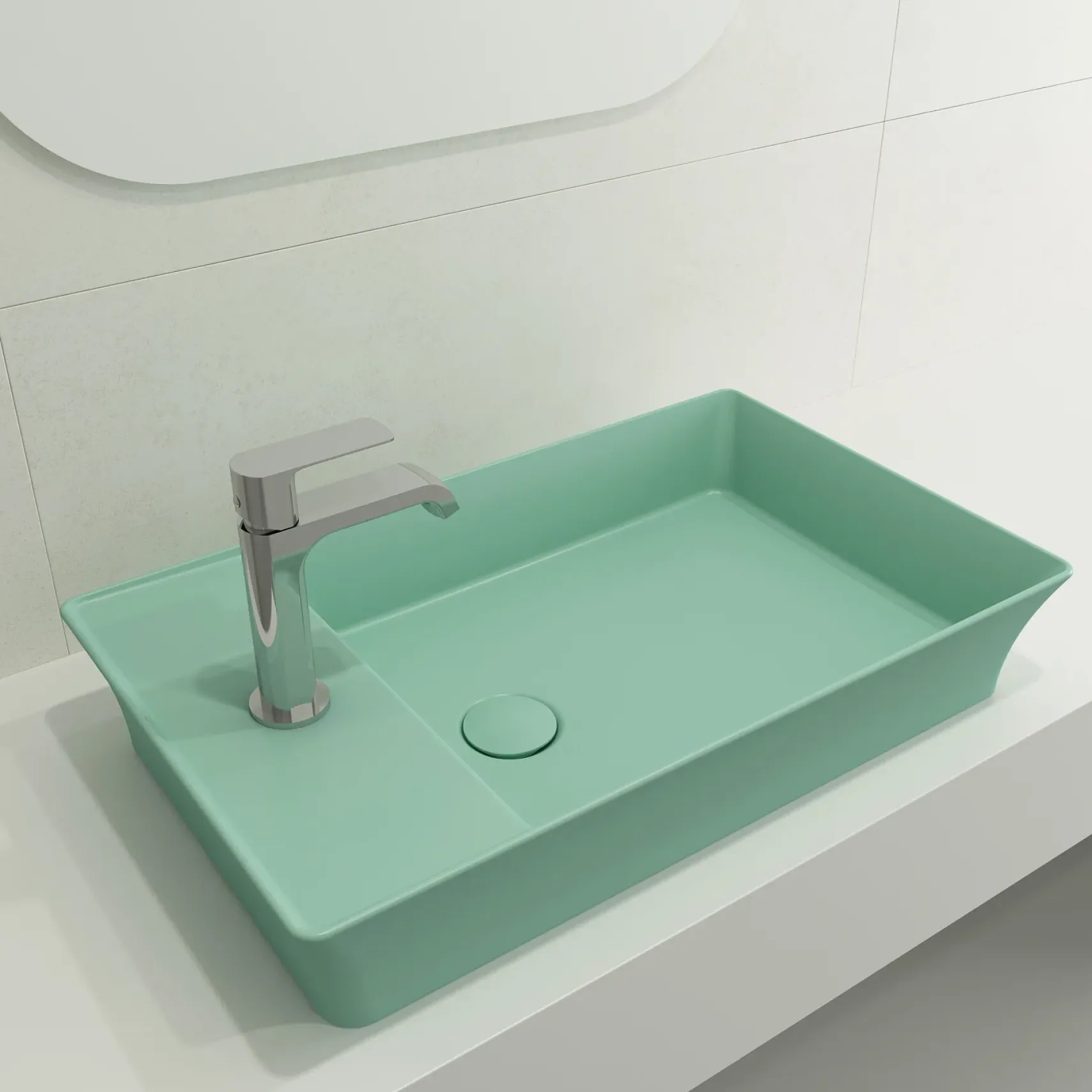 BOCCHI Sottile 24" Rectangle Vessel Fireclay Bathroom Sink, Matte Mint Green, Single Faucet Hole, 1479-033-0126