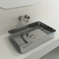BOCCHI Sottile 22" Rectangle Vessel Fireclay Bathroom Sink, Platinum, 1476-401-0125