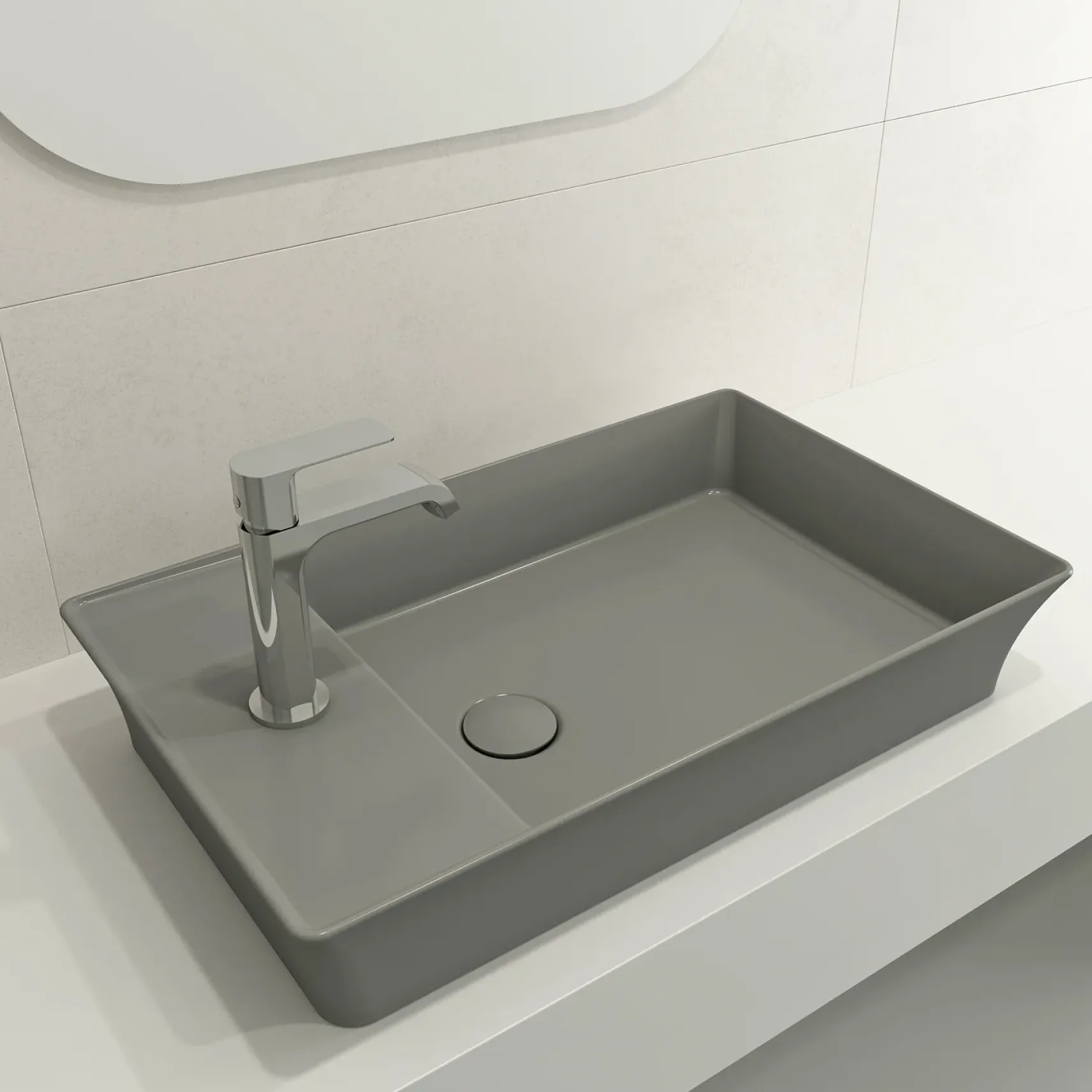 BOCCHI Sottile 24" Rectangle Vessel Fireclay Bathroom Sink, Matte Gray, Single Faucet Hole, 1479-006-0126