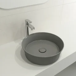 BOCCHI Sottile 15" Round Vessel Fireclay Bathroom Sink, Matte Gray, 1478-006-0125