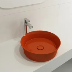 BOCCHI Sottile 15" Round Vessel Fireclay Bathroom Sink, Orange, 1478-012-0125