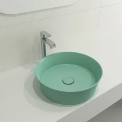 BOCCHI Sottile 15" Round Vessel Fireclay Bathroom Sink, Matte Mint Green, 1478-033-0125