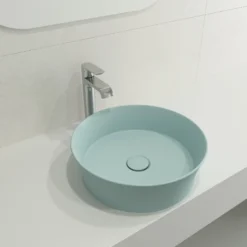 BOCCHI Sottile 15" Round Vessel Fireclay Bathroom Sink, Matte Ice Blue, 1478-029-0125