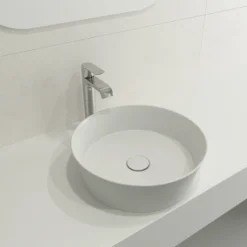 BOCCHI Sottile 15" Round Vessel Fireclay Bathroom Sink, Matte White, 1478-002-0125